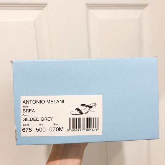 ANTONIO MELANI Brea Rhinestone Embellished Gilded Grey Heel Sandals - Picture 5 of 6